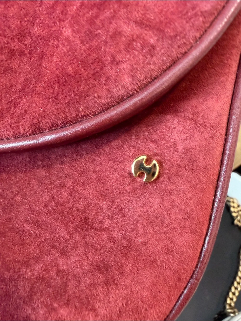 Vintage Halston Burgundy Suede Leather Saddle Crossbody Bag